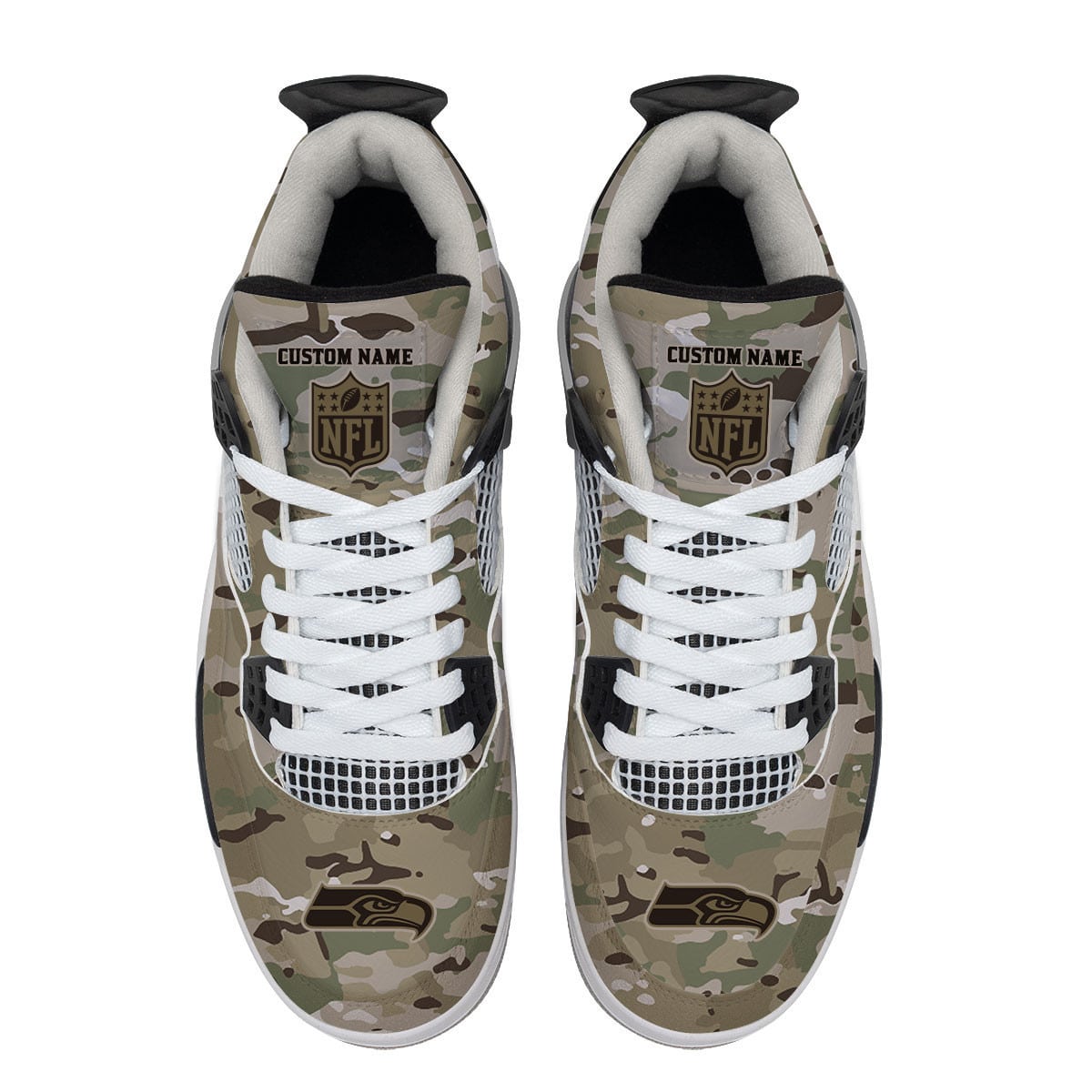 Seattle Seahawks Camo Personalized AJ4 Sneaker BG06