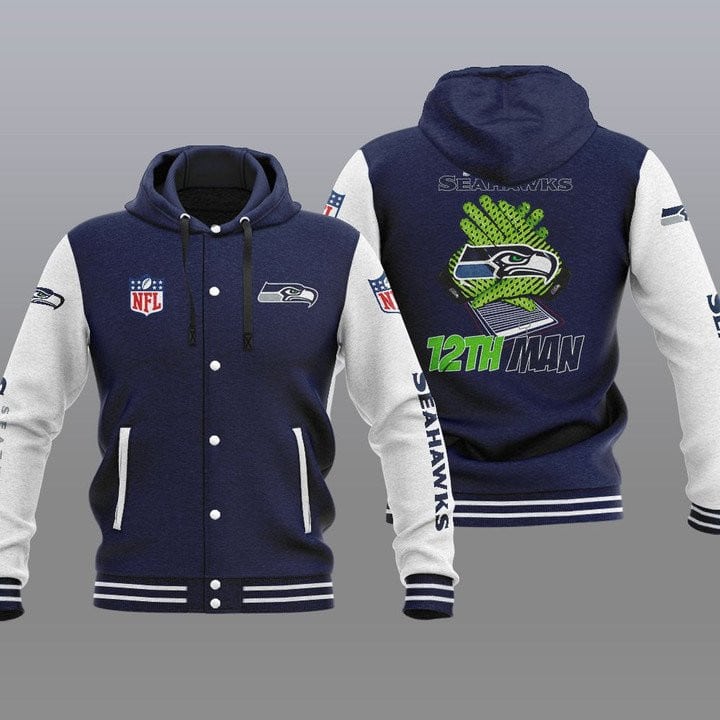 Seattle Seahawks Hooded Button Jacket with Hood 27