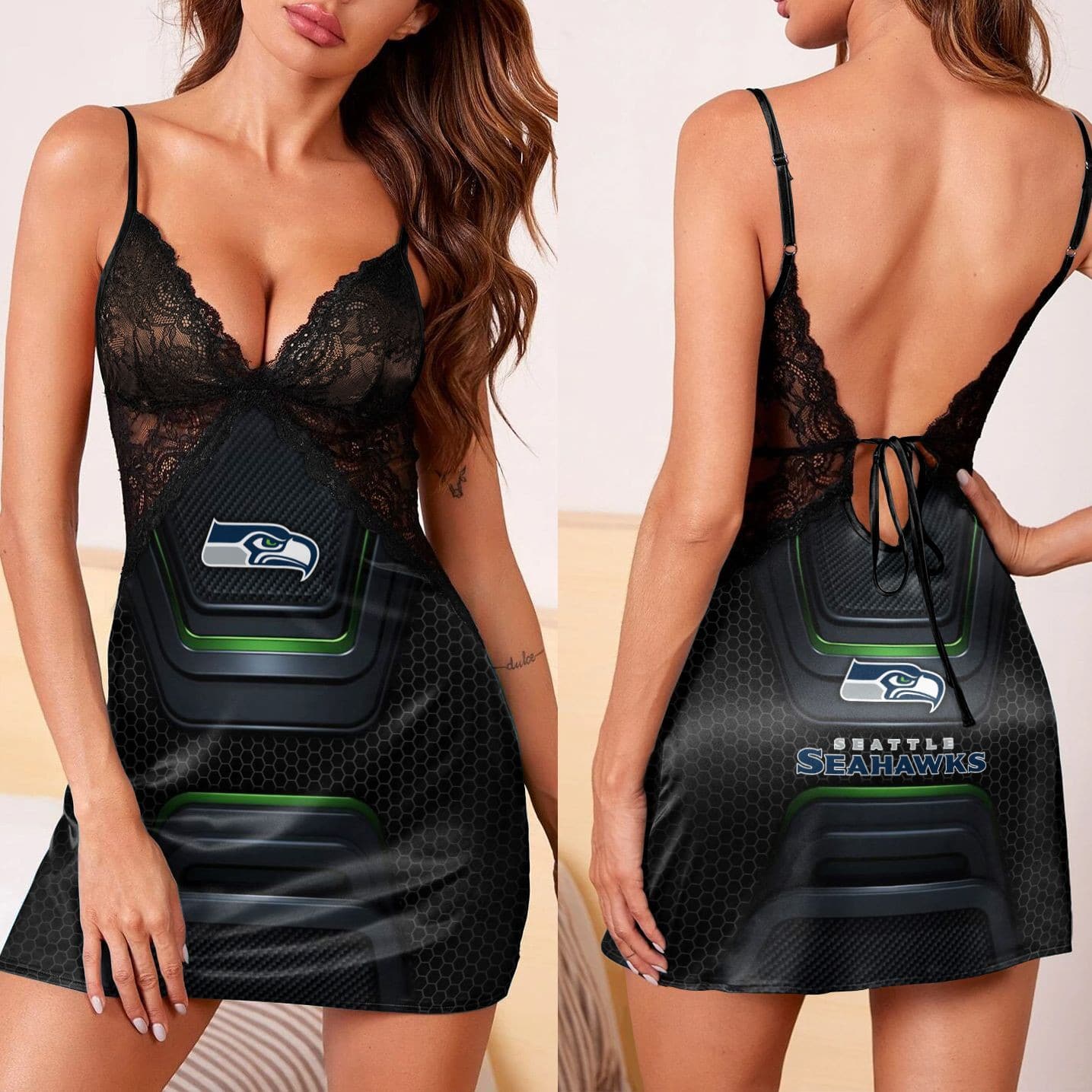 Seattle Seahawks Lace Back Strap Slip Dress 150