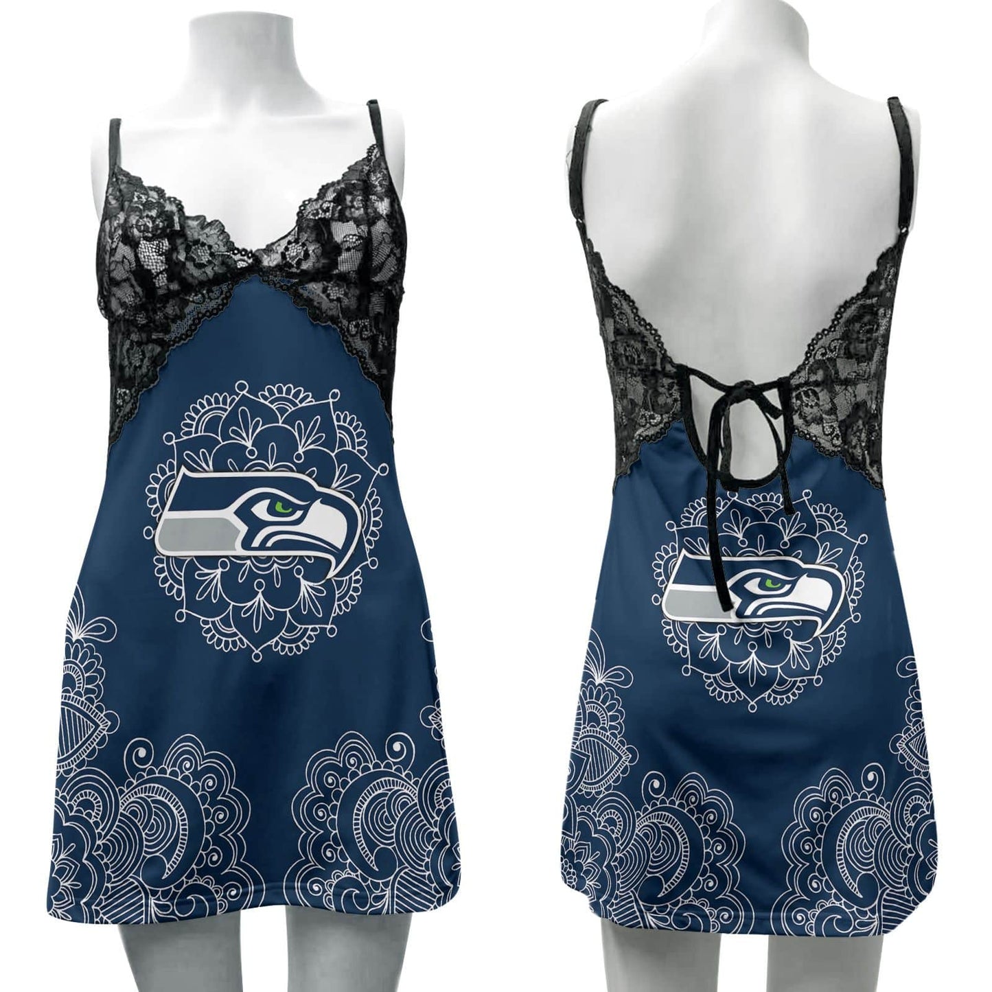 Seattle Seahawks Lace Back Strap Slip Dress 231