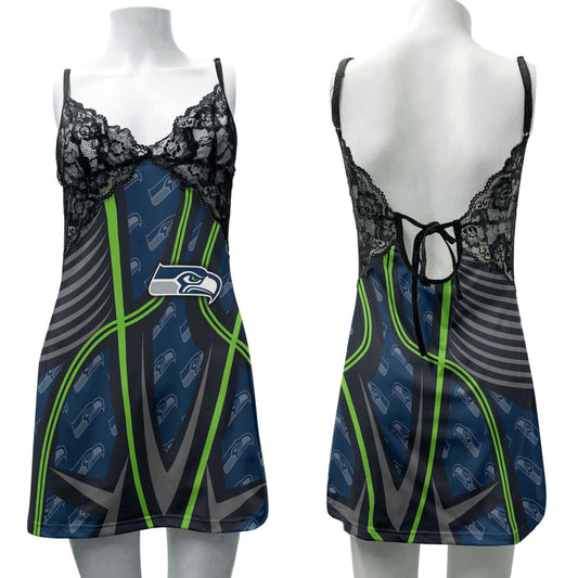 Seattle Seahawks Lace Back Strap Slip Dress 96