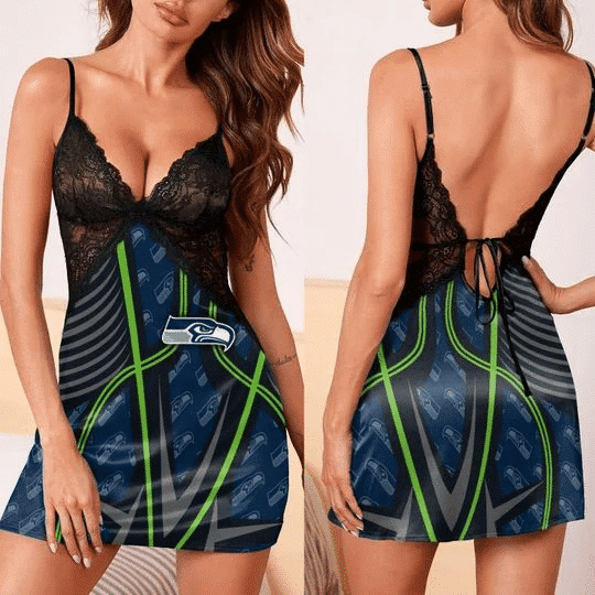Seattle Seahawks Lace Back Strap Slip Dress 96