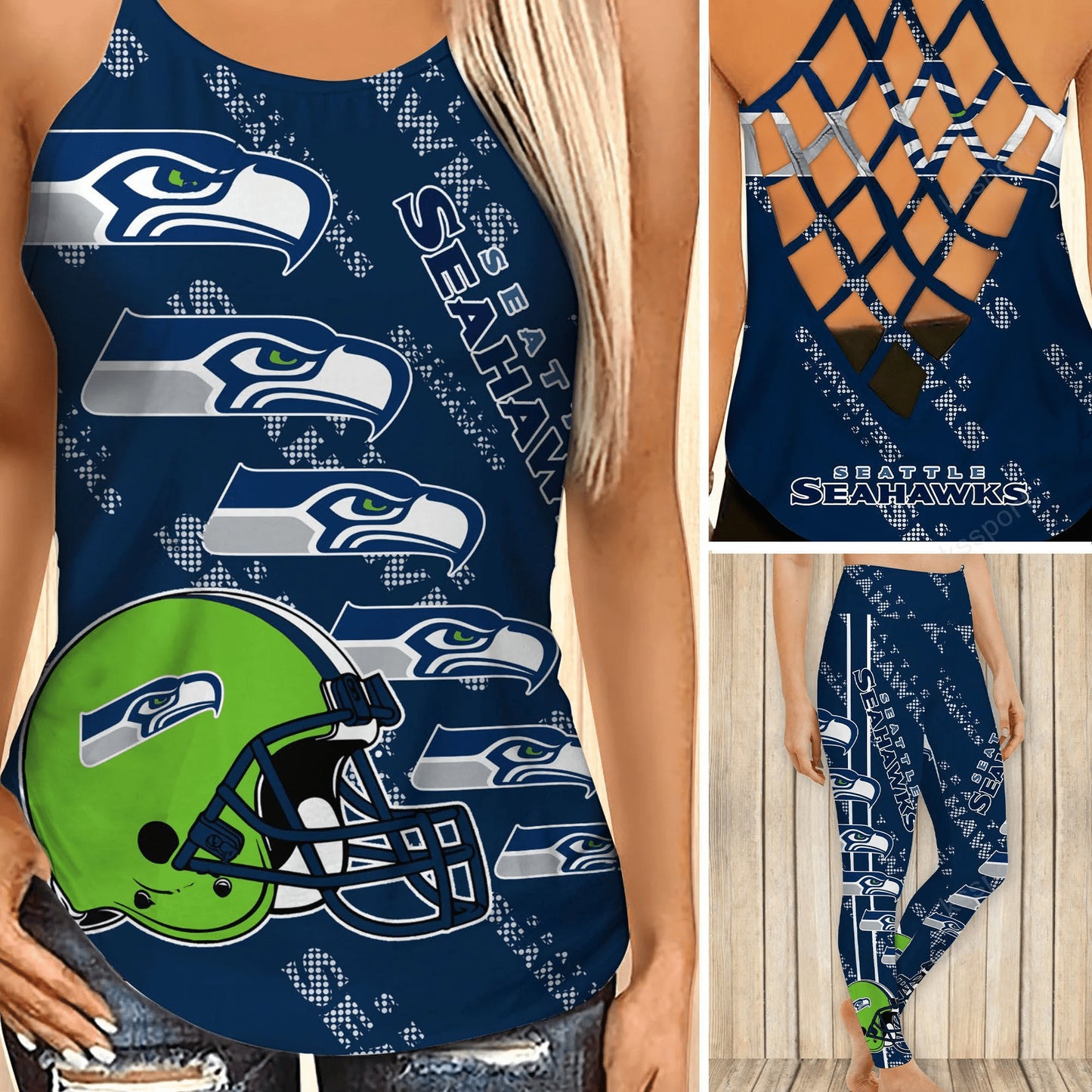 Seattle Seahawks Leggings And Criss Cross Tank Top BG27