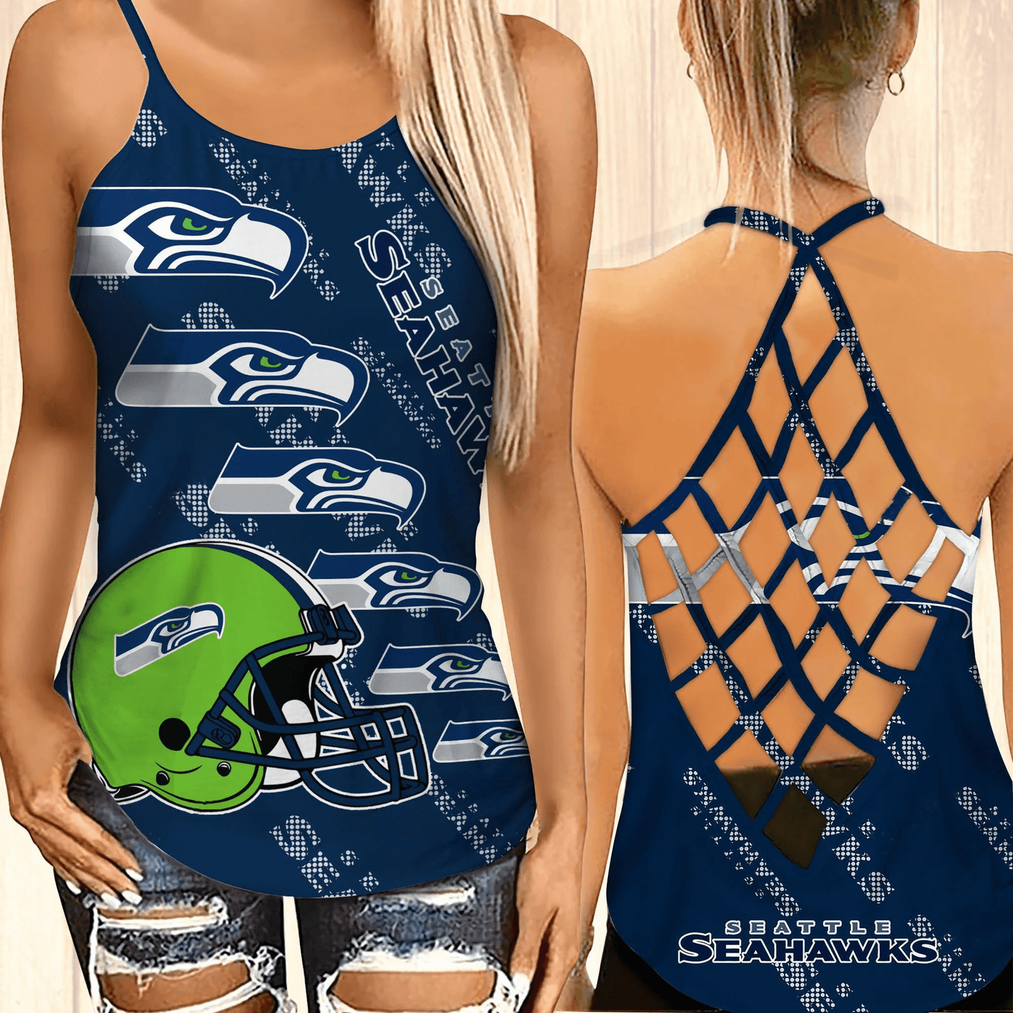 Seattle Seahawks Leggings And Criss Cross Tank Top BG27