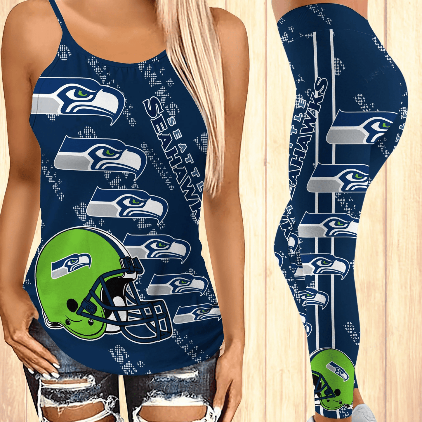 Seattle Seahawks Leggings And Criss Cross Tank Top BG27