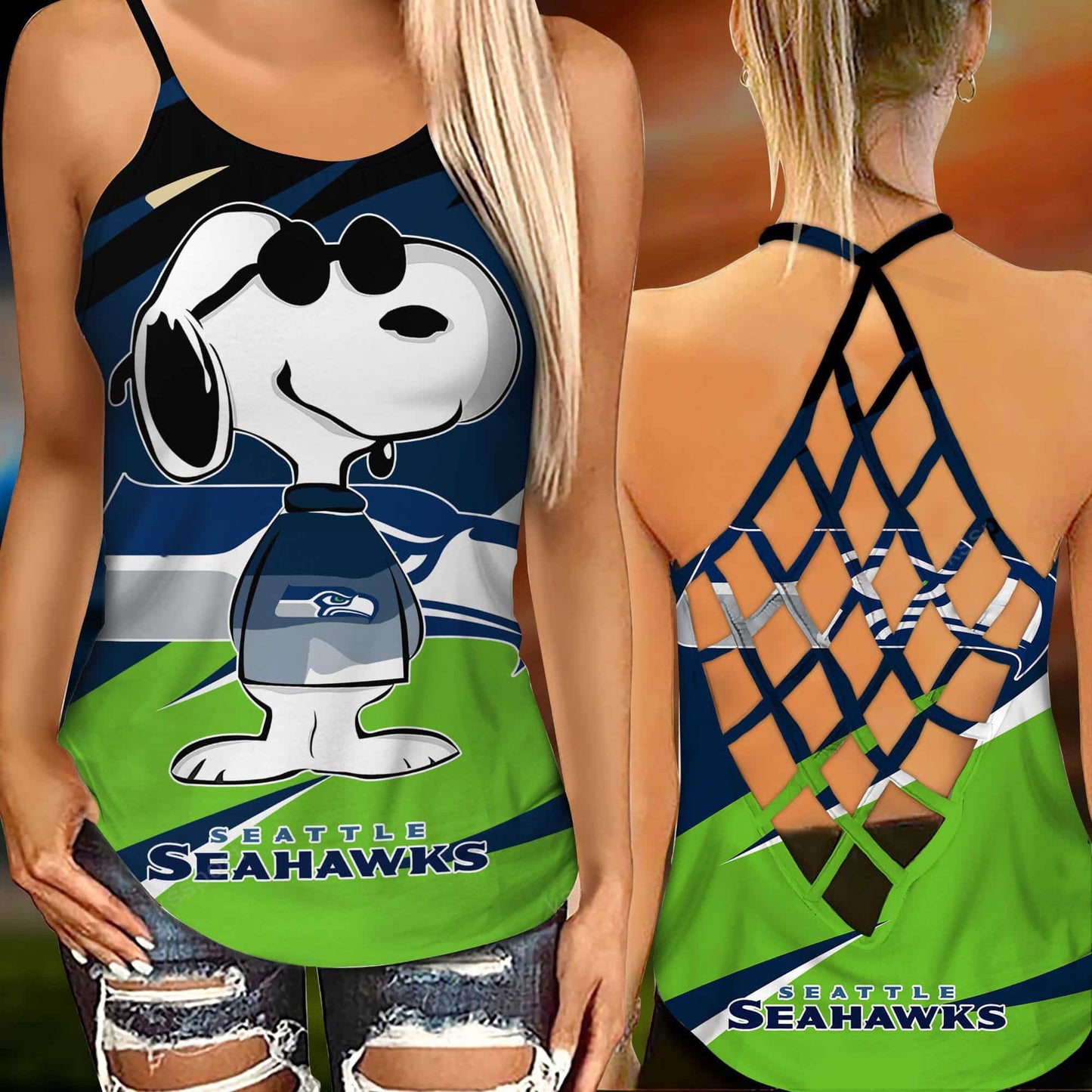 Seattle Seahawks Leggings And Criss Cross Tank Top BG99