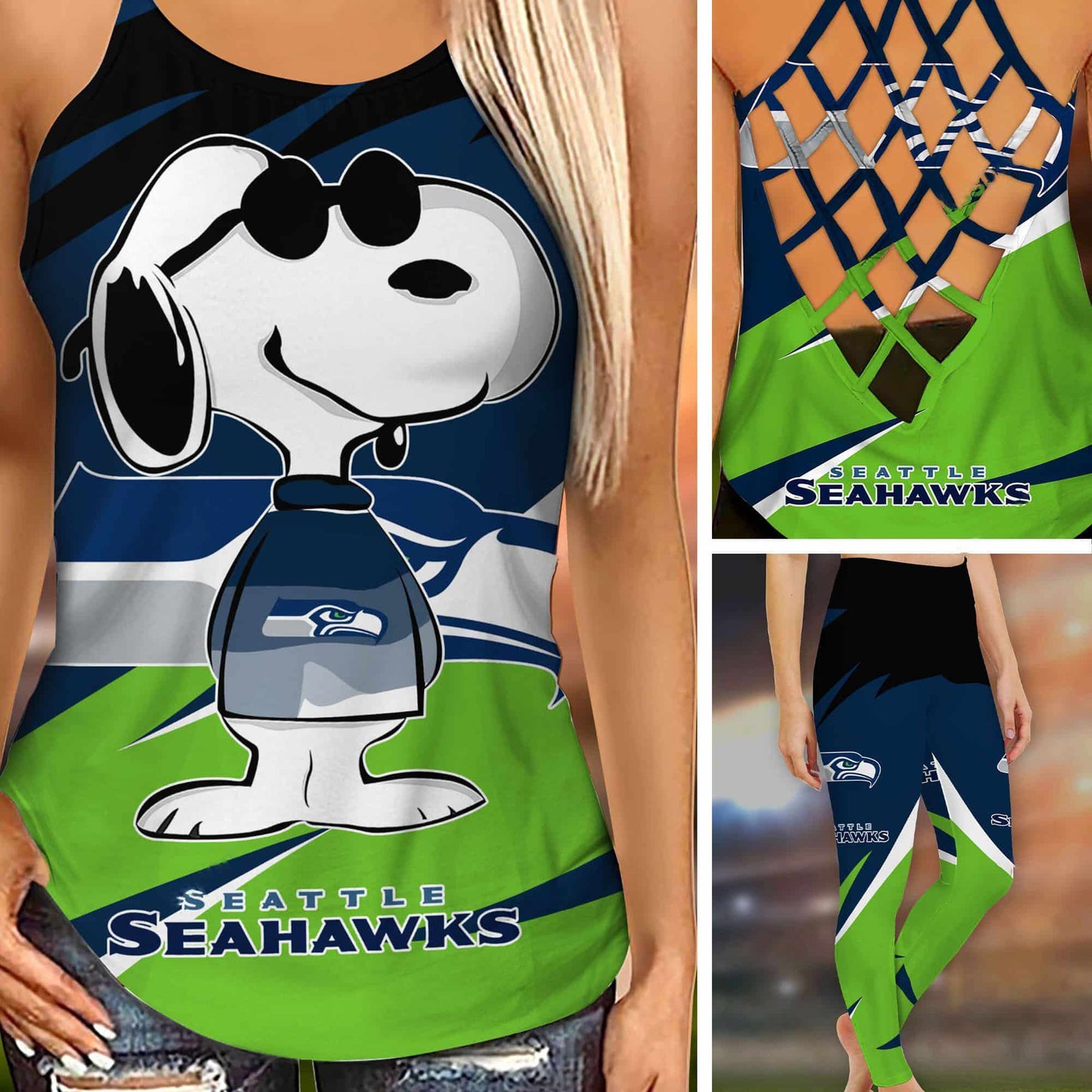 Seattle Seahawks Leggings And Criss Cross Tank Top BG99