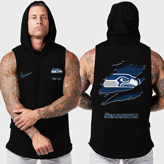 Seattle Seahawks Men Workout Hooded Tank Top AZMGSH029