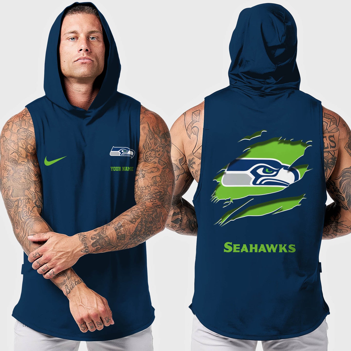 Seattle Seahawks Men Workout Hooded Tank Top AZMGSH029