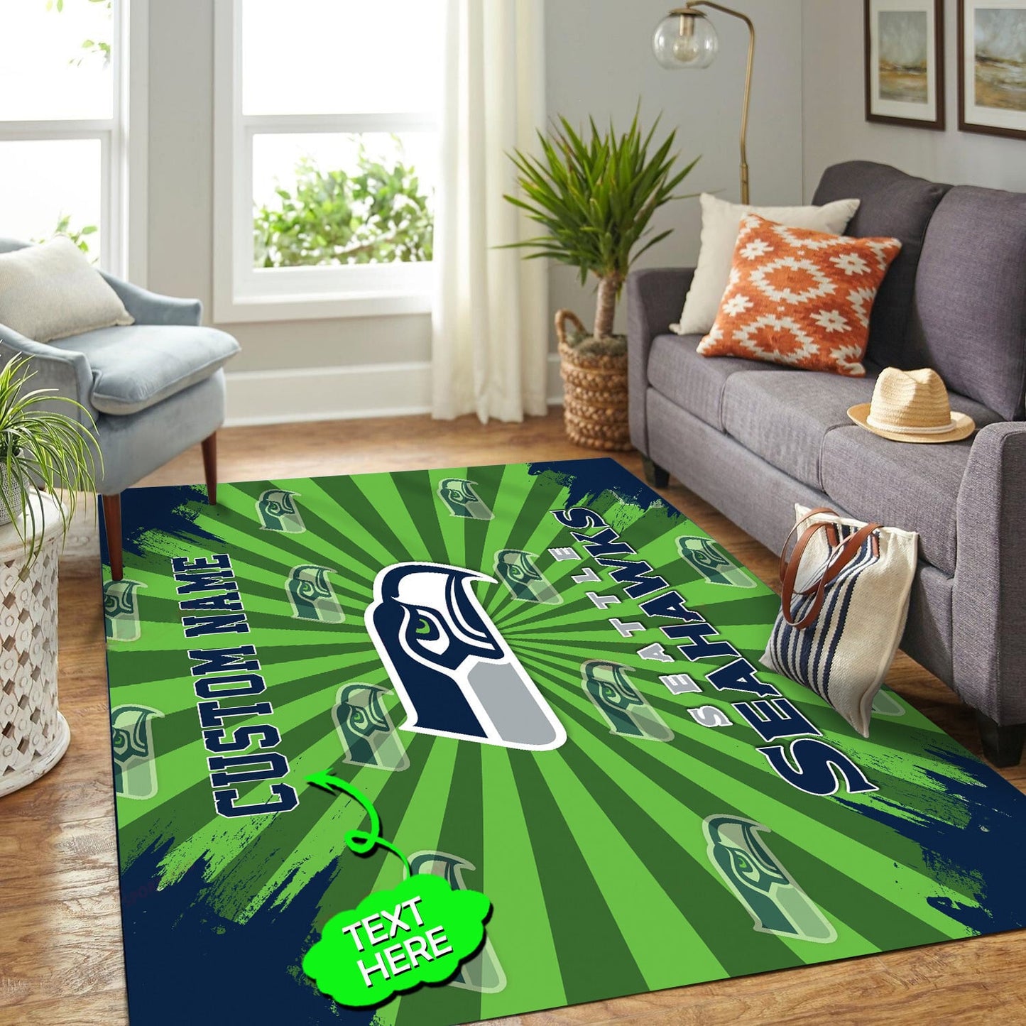 Seattle Seahawks Personalized Premium Rectangle Rug 69
