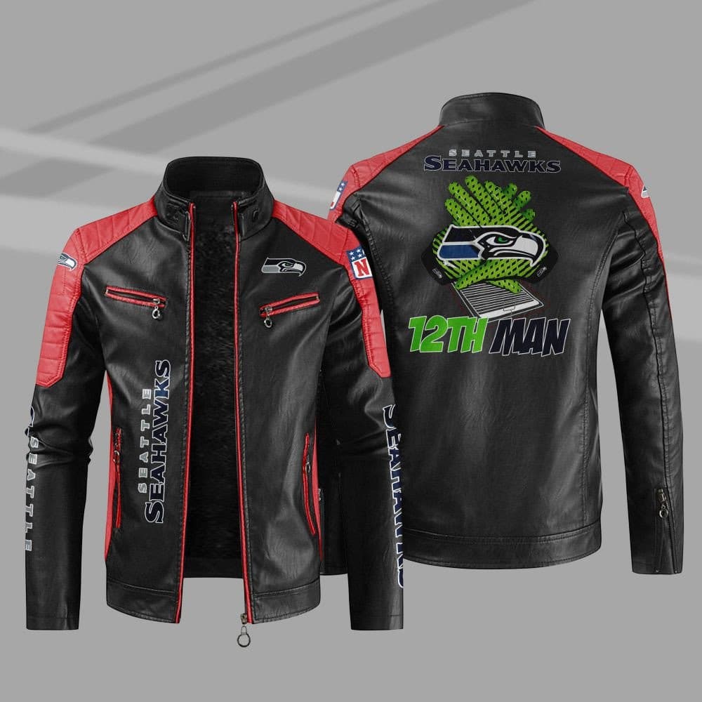Seattle Seahawks Stand Collar Leather Jacket BG21