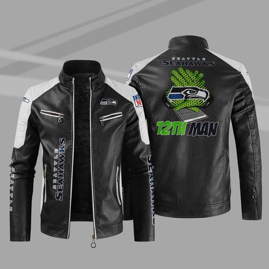 Seattle Seahawks Stand Collar Leather Jacket BG21