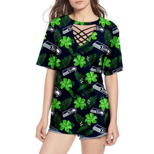 Seattle Seahawks Women Summer String Short Sleeve Shirt BG11
