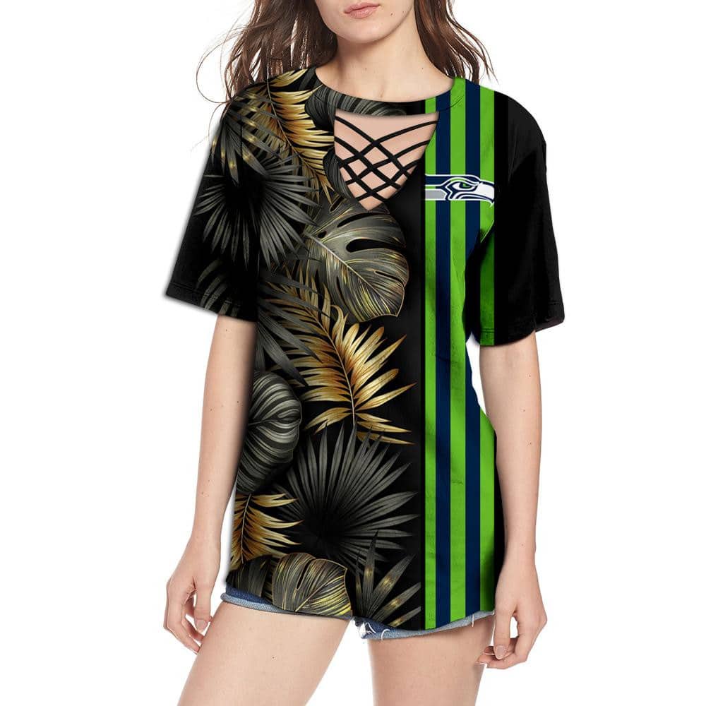 Seattle Seahawks Women Summer String Short Sleeve Shirt BG38
