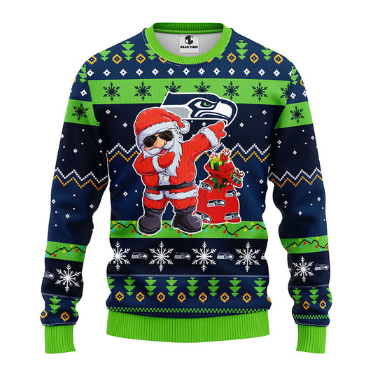 Seattle Seahawks Dabbing Santa Claus Ugly Christmas Sweater BGSWT181