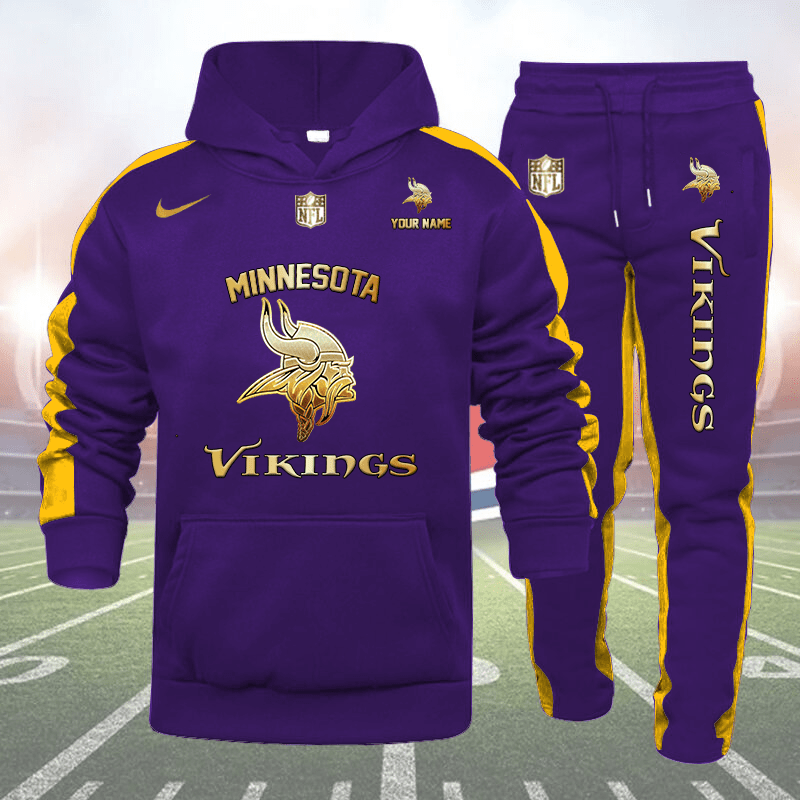 Minnesota Vikings Personalized Golden Logo Hoodie Set AZBTHS000021