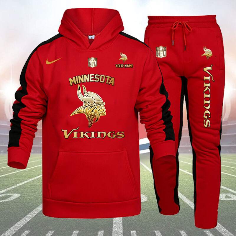 Minnesota Vikings Personalized Golden Logo Hoodie Set AZBTHS000021