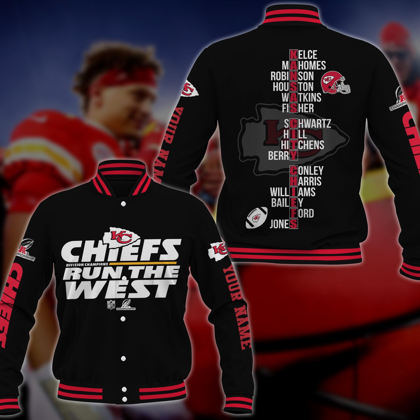 Sport 2021 AFC West Division Kansas City Chiefs Champions Baseball Jacket 102