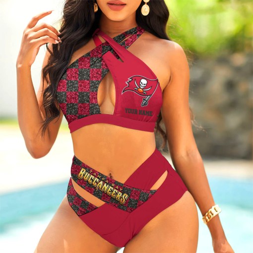 Tampa Bay Buccaneers Women’s 2PCS Bikini Swimsuit Criss Cross Cutout Bathing Suit S9BCCB055