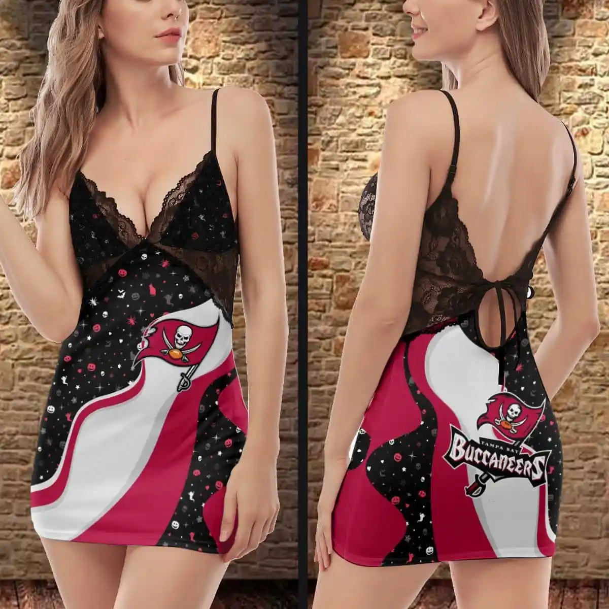 Tampa Bay Buccaneers Halloween Lace Back Strap Slip Dress 310