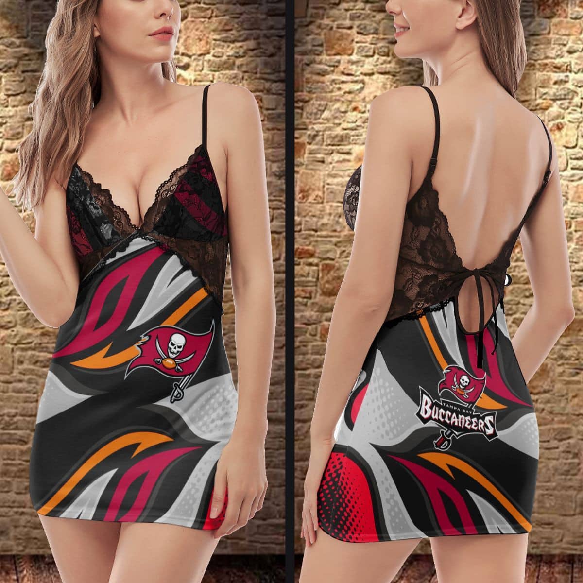 Tampa Bay Buccaneers Lace Back Strap Slip Dress 360