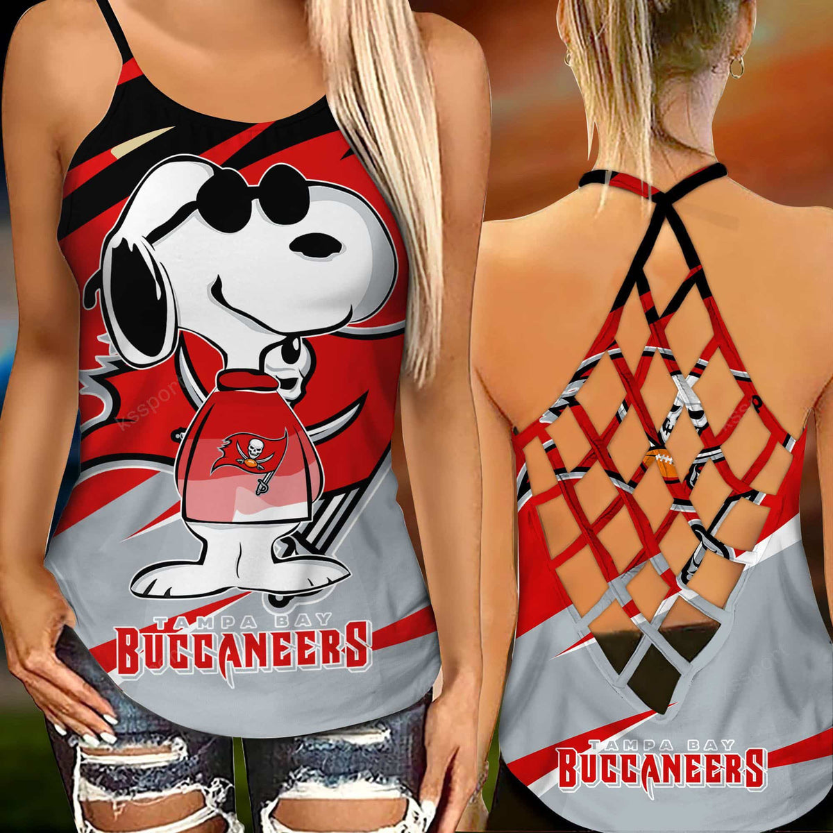 Tampa Bay Buccaneers Leggings And Criss Cross Tank Top BG100