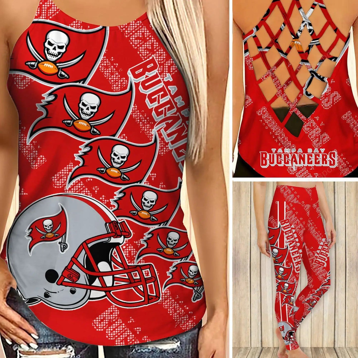 Tampa Bay Buccaneers Leggings And Criss Cross Tank Top BG28