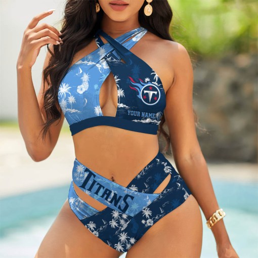 Tennessee Titans Women’s 2PCS Bikini Swimsuit Criss Cross Cutout Bathing Suit S9BCCB088