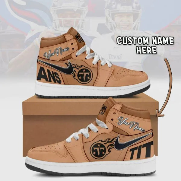 Tennessee Titans Limited Edition Brown High Air Jordan 1 Shoes with Custom Name AZBTAJ1SEW000037