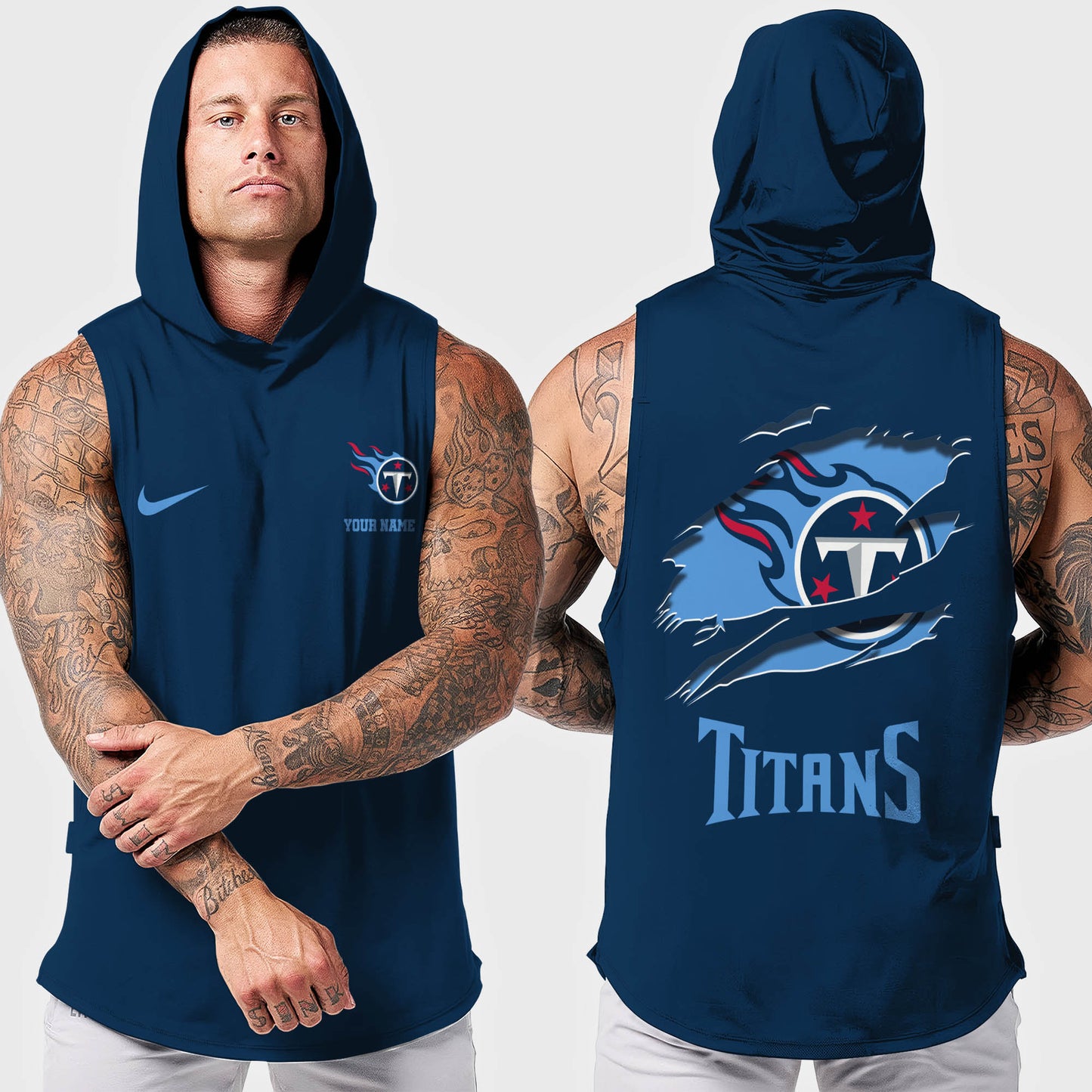 Tennessee Titans Men Workout Hooded Tank Top AZMGSH031