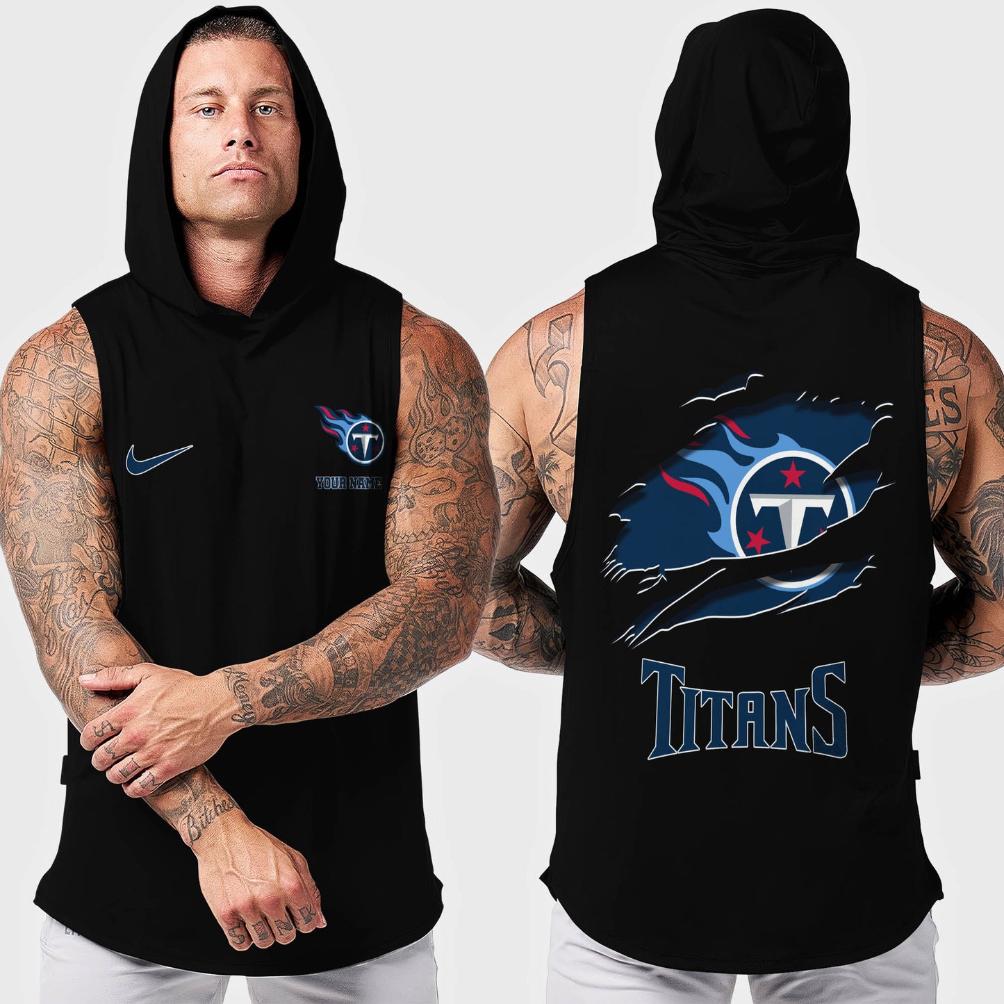 Tennessee Titans Men Workout Hooded Tank Top AZMGSH031