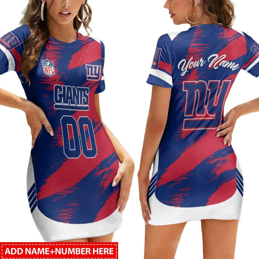 New York Giants Personalized Short Sleeve Bodycon Mini Dress BGCSD465