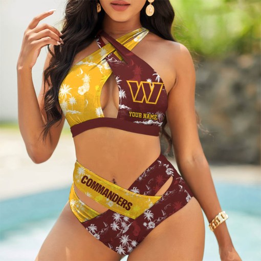 Washington Commanders Women’s 2PCS Bikini Swimsuit Criss Cross Cutout Bathing Suit S9BCCB089