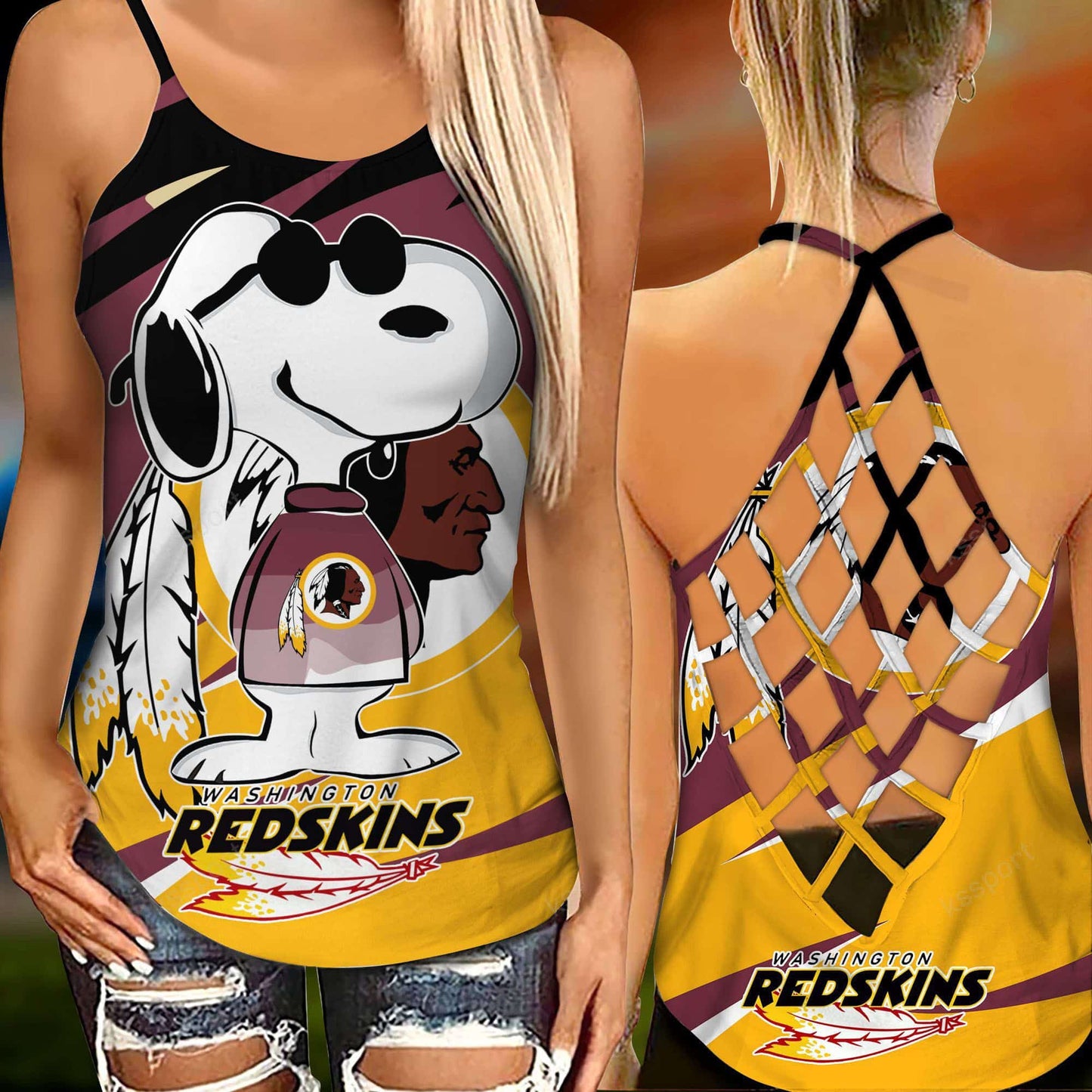 Washington Redskins Leggings And Criss Cross Tank Top BG102