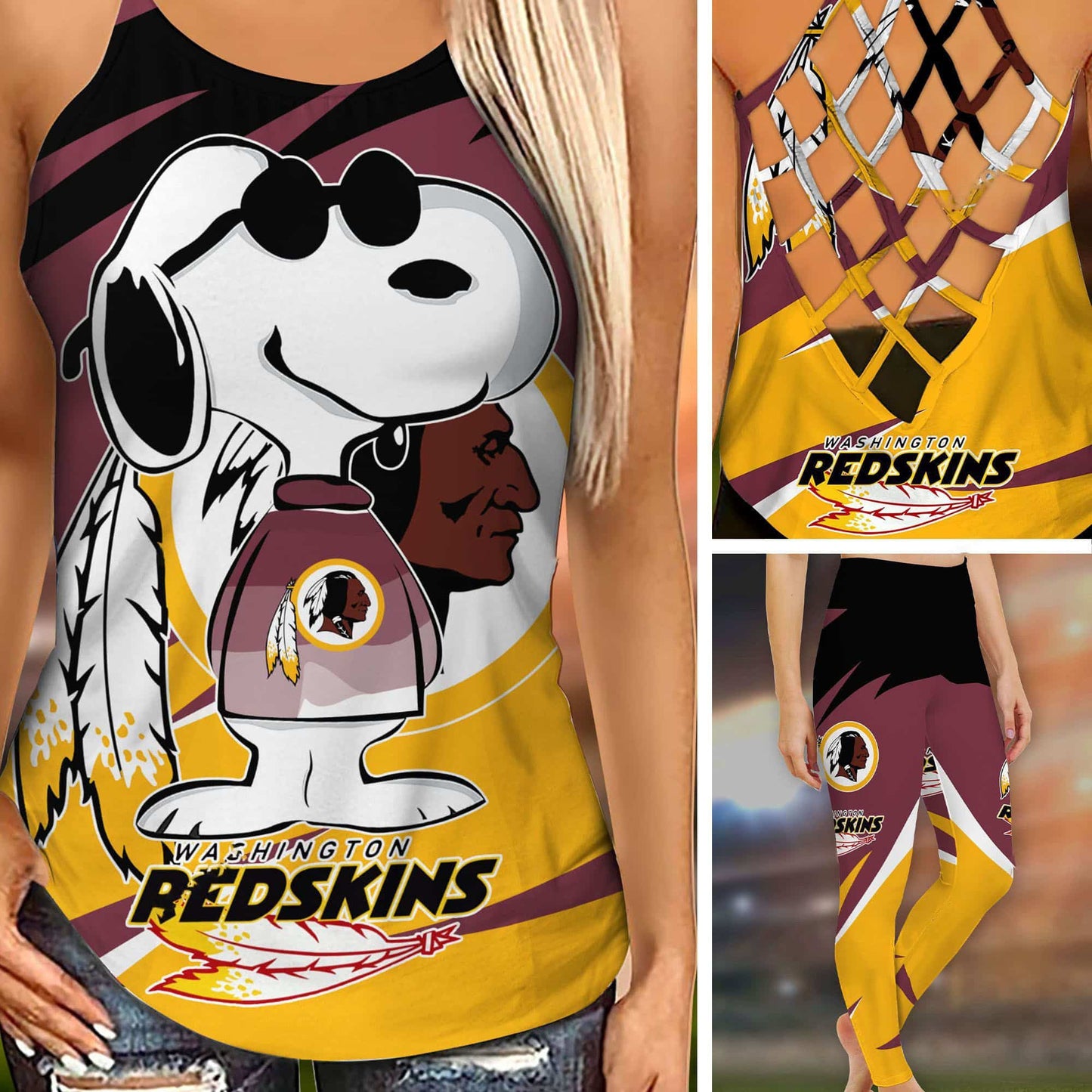 Washington Redskins Leggings And Criss Cross Tank Top BG102