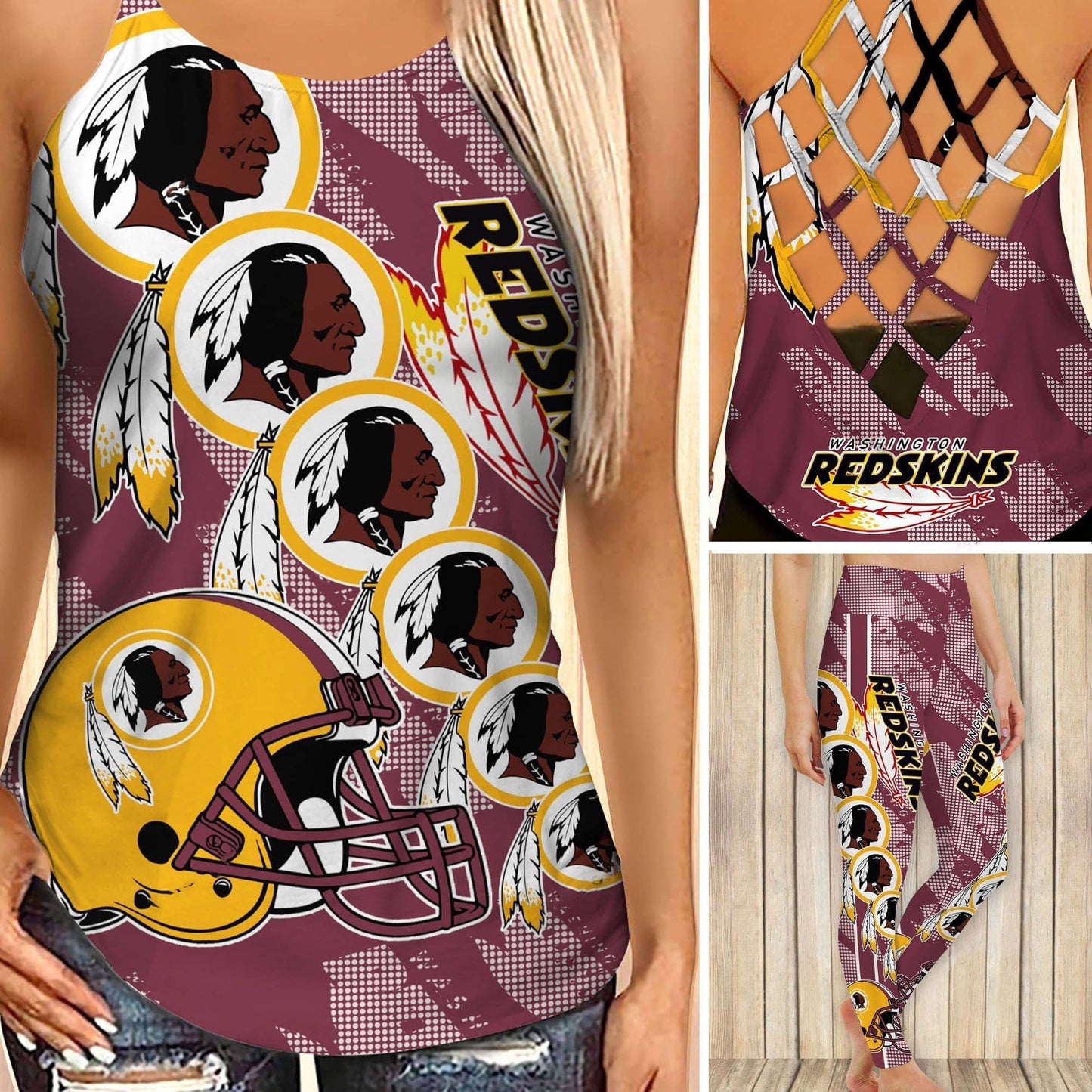 Washington Redskins Leggings And Cross Tank Top BG30