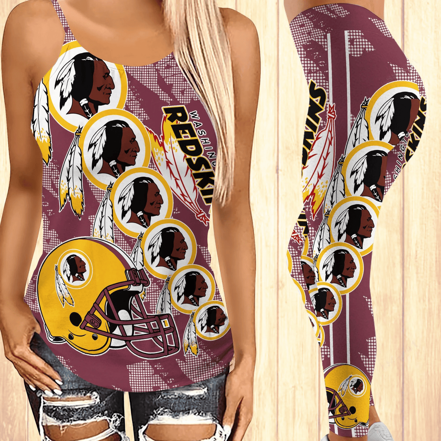Washington Redskins Leggings And Cross Tank Top BG30