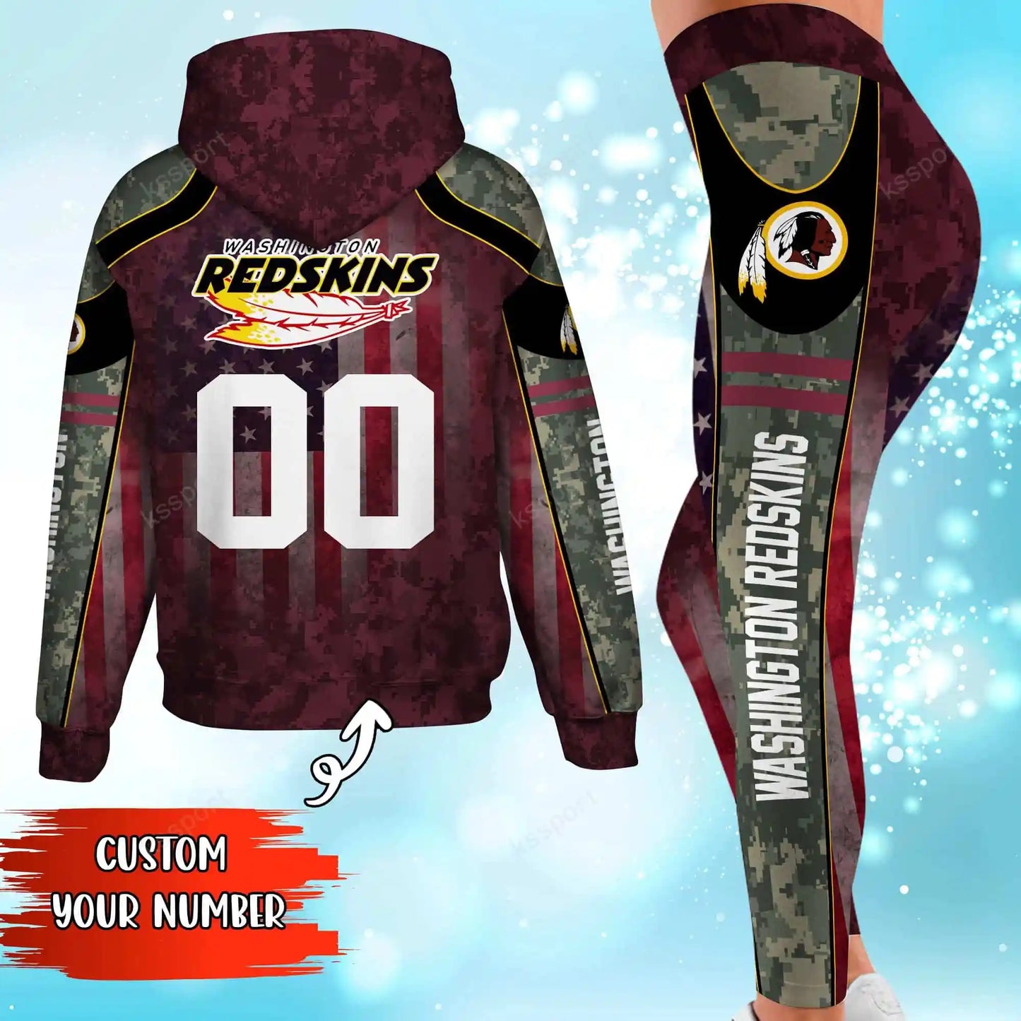 Washington Redskins Personalized Leggings And Hoodie BG93