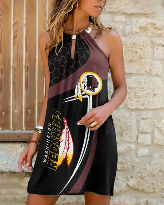 Washington Redskins Summer Casual Metal Halter Neck Sleeveless Dress 126
