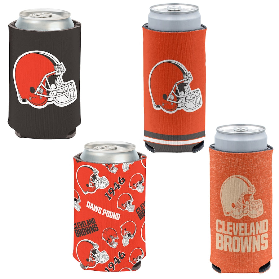 Cleveland Browns 4-Pack 12oz Can & Slim Can Cooler Set Gifts For Fan New 2025 AZHACCS000007
