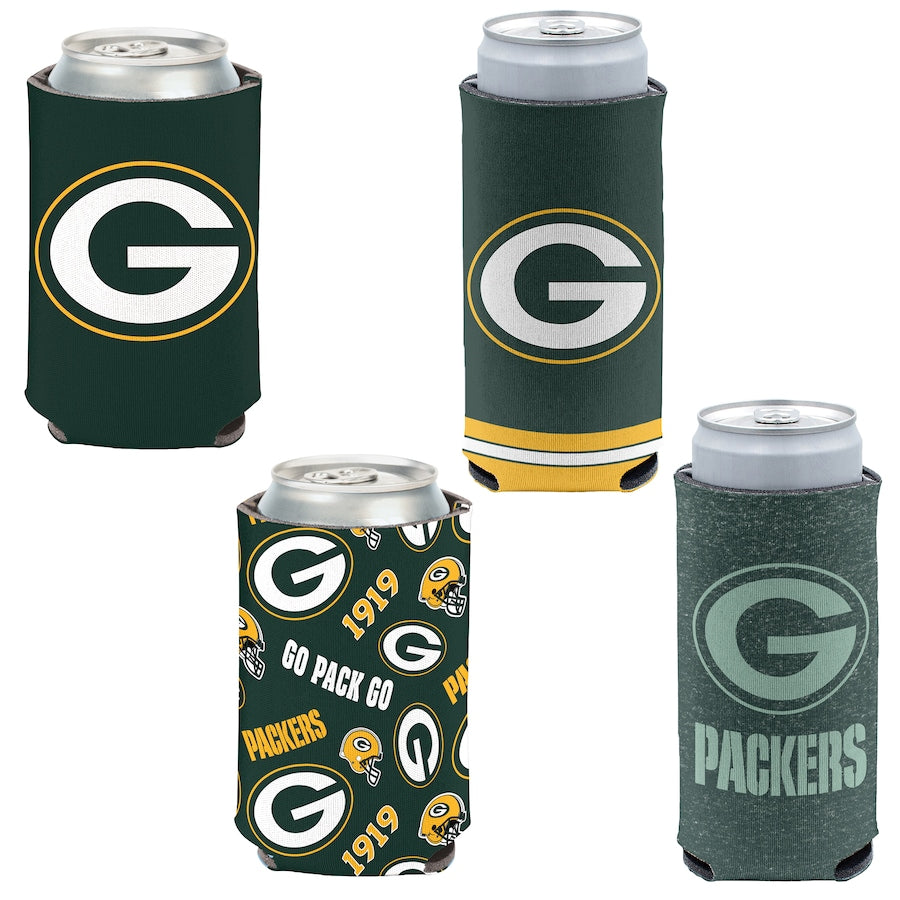 Green Bay Packers 4-Pack 12oz Can & Slim Can Cooler Set Gifts For Fan New 2025 AZHACCS000010