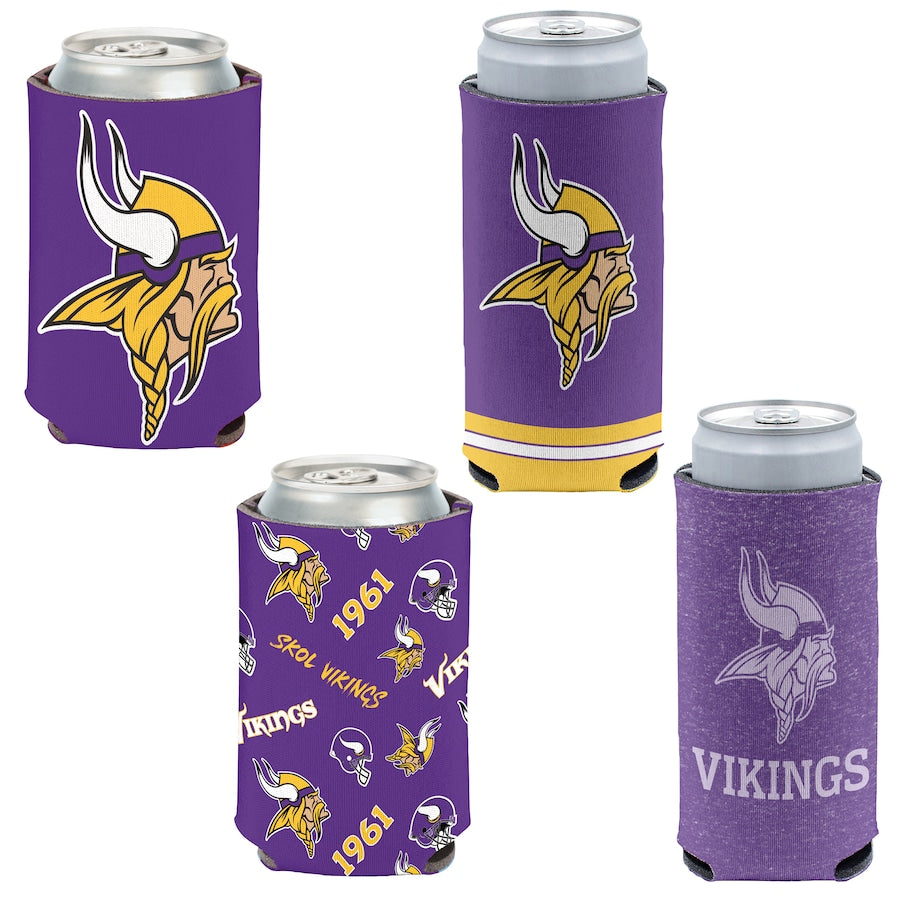 Minnesota Vikings 4-Pack 12oz Can & Slim Can Cooler Set Gifts For Fan New 2025 AZHACCS000016